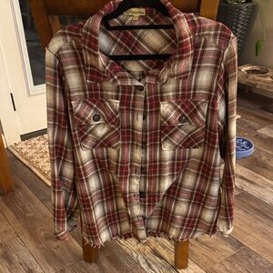 Democracy Red Plaid Button-Front Flannel Shirt Jacket